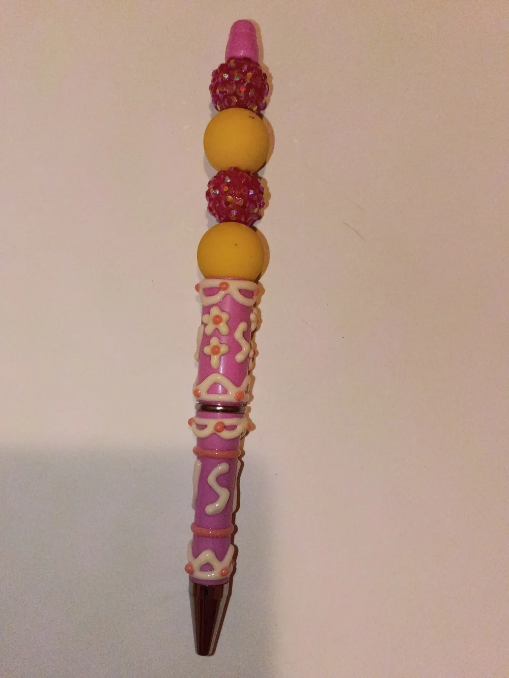 Pink and Yellow Beaded Kids Pen - Decorative Novelty Accessory